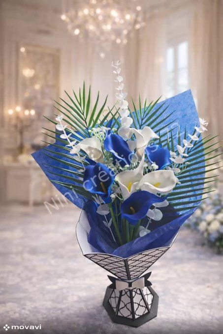 Bouquet de Lys Bleu et Blanc avec son vase 