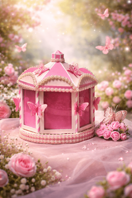 Carrousel Papillon rose personnalisé. Fait main-