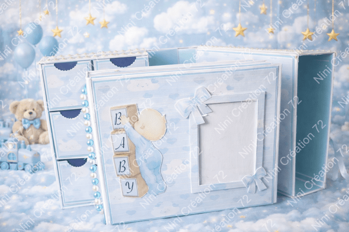 Coffret Naissance garçon personnalisé. Fait main-