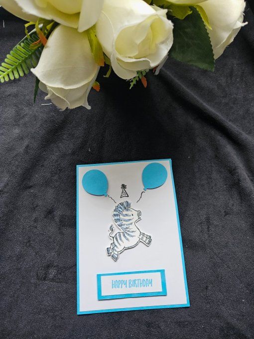 Carte anniversaire Zèbre bleu 