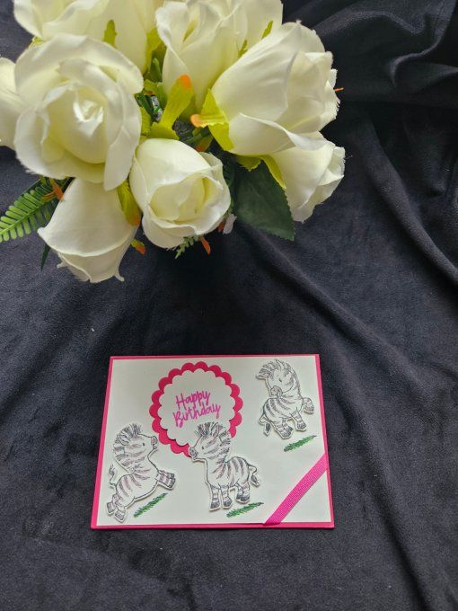 Carte anniversaire Zèbre rose 